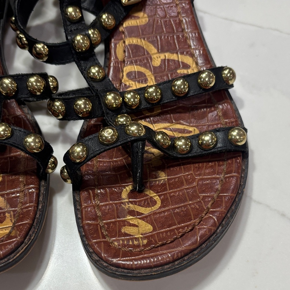 Sam Edelman Black Gladiator Sandals with Gold Studs - Picture 3 of 12